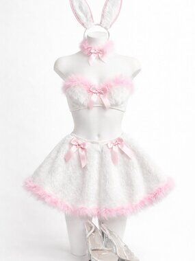 Pink & White Bunny Costume Set – Faux Fur – Size Small